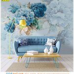 ภาพวิว ภาพศิลปะ ตกแต่งห้องนั่งเล่นโทนสีฟ้าด้วยภาพสีน้ำดอกไม้สีฟ้า จับคู่กับเฟอร์นิเจอร์สีเหลืองน่ารักๆ สงบ เย็นสบาย