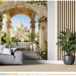 รับสั่งทำภาพพิมพ์วอลเปเปอร์วิวยุโรป สถาปัตยกรรมที่สวยงามยิ่งใหญ่น่าทึ่ง ทำให้ห้องนั่งเล่นที่ดูธรรมดาดูหรูหราขึ้นมาได้