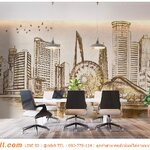 ปริ้นวอลเปเปอร์ ตกแต่งห้องทำงาน ด้วยภาพวาดวิวเมืองสวยๆ ทำให้พักผ่อนสายตา
