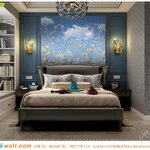 รับติดวอลเปเปอร์ภาพวิว ตกแต่งห้องนอน ดอกไม้จีนลายดอกไม้สีหวานพื้นหลังโทนสีท้องฟ้า หรูหรา ดูสบายตา