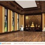 ภาพลวดลายตกแต่งห้องพระ ลายไทยใบโพธิ์น้ำตาลเข้ม พื้นหลังสีน้ำตาล ให้สวยโดดเด่นไม่เหมือนใคร