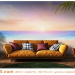 วอลเปเปอร์สั่งทำผ้าซาตินวิวทะเล แบบห้องนั่งเล่นสวยๆ