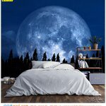พิมพ์ภาพติดผนัง ตกแต่งผนังห้องนอน ภาพดวงจันทร์สีฟ้าเย็นเเบบใกล้ชิดสวยงาม ทำให้ดูผ่อนคลายเเละเยือกเย็น