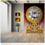 วอลเปเปอร์ห้องพระสีแดง ลายไทยดอกบัววงกลมสีทอง โดดเด่น ทรงคุณค่า น่าประทับใจ