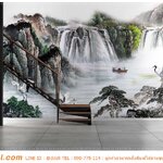 print ผ้าแคนวาสเต็มผนัง ตกแต่งทางขึ้นบันได ลายทิวทัศน์ภูเขา เสริมมงคล สวยสะดุดตา ดูโดนเด่น