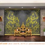 สั่งทำวอลเปเปอร์ออกแบบฟรี ทํารูปใหญ่ติดผนังห้องปฏิบัติธรรมทางพระพุทธศาสนา ภาพดอกบัวลายเส้นสีทองฉากหลังสีดำ สุดหรู