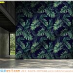 วอลเปเปอร์แบบสั่งพิมพ์แต่งบ้านผนังปูนเปลือย ลายใบไม้ ที่เข้ากันอย่างลงตัว