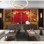 พิมพ์ภาพติดผนัง ราคาไม่แพง ตกแต่งห้องรับเเขก ภาพคำอวยพรอักษรจีนมงคลลายประตูจีนสีทองพื้นหลังสีแดง เสริมฮวงจุ้ย สไตล์จีน