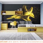 พิมพ์ ผ้าแคนวาส ขนาดใหญ่ ติดภาพจรวดบนท้องฟ้าที่มีดาววิบวับ เข้ากันกับห้องนอนโทนสีเหลืองดำ