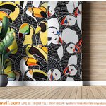 ปริ้นวอลเปเปอร์ต่อลายนกการ์ตูน ตกแต่งภายใน น่ารักๆ เป็นฉากหลังถ่ายรูป สีสันสดใส