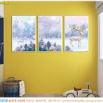 ภาพแคนวาส แต่งห้องเด็กเล่น ภาพใส่กรอบสั่งพิมพ์ ลายกวางท่ามกลางหิมะ สีหวานละมุนตา