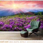 ภาพพิมพ์วอลเปเปอร์ ภาพคมชัด ตกแต่งมุมพักผ่อน ลายพุ่มดอกไม้สีม่วงกับแสงอาทิตย์สวยๆ