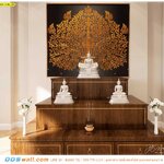 วอลเปเปอร์ฉากหลังห้องพระสวยๆ ลายไทยต้นโพธิ์ทอง พื้นสีดำใส่กรอบ
