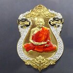 เหรียญเศรษฐีปากน้ำโพ(แอ๊ด คาราบาวสร้าง) เนื้อทองเหลือง ขอบขาว ลงยาจีวร หลวงพ่อพัฒน์ วัดห้วยด้วย โคท 282