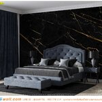 ภาพวิว ภาพศิลปะ แต่งผนังห้องนอน ใช้รูปลายหินอ่อนสีดำริ้วทอง ดูเรียบหรู สง่างาม เข้ากันกับเฟอร์นิเจอโทนสีเข้ม