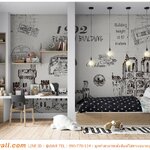 บริการ ผลิต wallpaper ตกแต่งห้องนอนเด็ก ลายอาคาร 1902 ที่ถูกจัดสรรอย่างเรียบง่ายและน่าอยู่