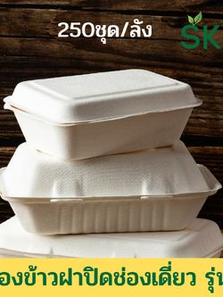 [ยกลัง250ชุด] SKY กล่องอาหารชานอ้อยฝาปิด ช่องเดี่ยว รุ่น B