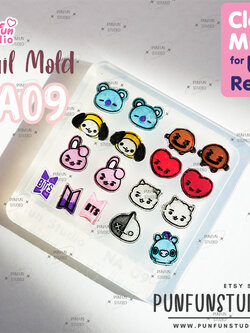 แม่พิมพ์เล็บ NA 09 BT21 / Nail Decoration Mold / K-POP / Clear Mold for UV Resin / Thickness 0.3 - 0.5 mm / Silicone ...