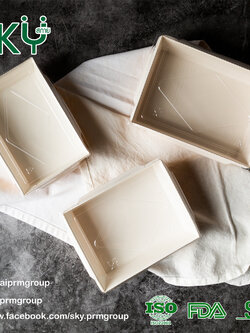 SKY [แพ็คเล็ก 50ชุด] กล่องอาหารคราฟท์ ด้านในสีขาว + ฝา PET