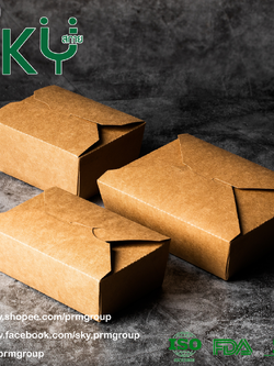 SKY [ยกลัง 200 ชิ้น] กล่องอาหารคราฟท์ 4 ฝา (ฝาพับ)