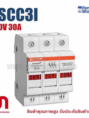 ฐานฟิวส์ Mersen Ferraz , USCC3I , Fuse Holders 600V 30A Class CC 3-pole Light Indicator
