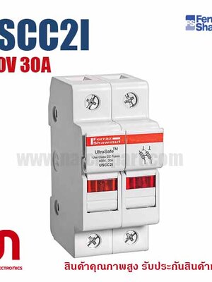 ฐานฟิวส์ Mersen Ferraz , USCC2I , Fuse Holders 600V 30A Class CC 2-pole Light Indicator